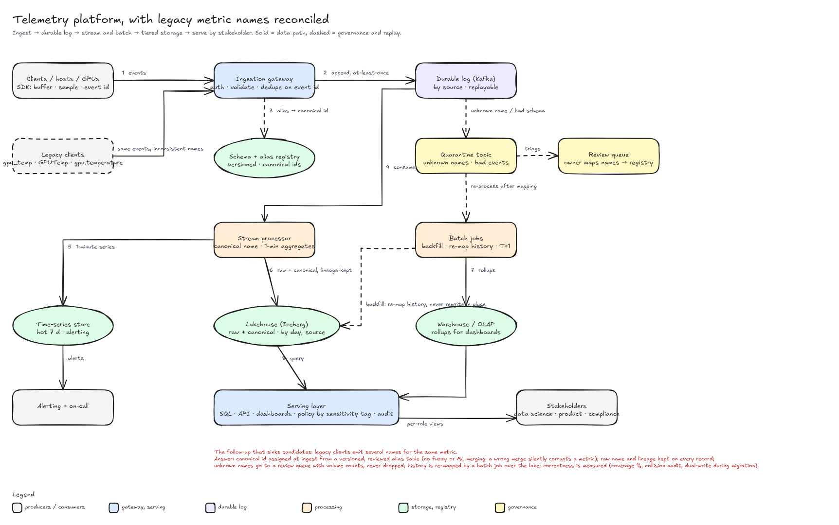 Telemetry platform with metric-name reconciliation